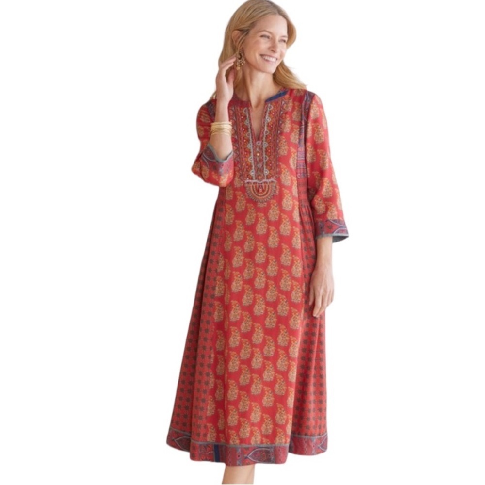Soft surroundings Red Phoenix dress Large Hippy Boho vibe - Picture 1 of 13